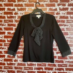 Talbots Y2K Silk Blend Polka Dot Tie-Neck Sweater. Teacher Dark Academia. M